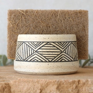 Handmade Ceramic Sponge Holder, Geometric Design, Wheel Thrown, Hand Painted, Sponge Dish, Kitchen Organization, Unique Gift