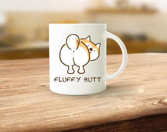 Personalized Mug, Shiba Inu Butt, Fluffy Shiba Inu Butt Mug, Shiba Inu Mug, Funny Shiba Inu Mug, Dog Mug, Funny Dog Mu