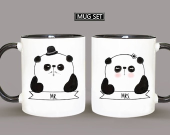 Wedding Mug, Panda Mug, Mug For Couples, Mug Set