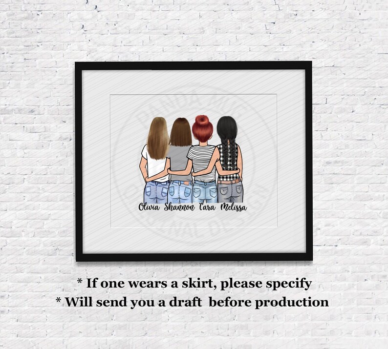 Custom Best Friend Portrait Print Custom Portrait Best Etsy