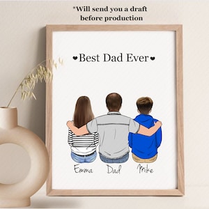 Custom Family Portrait, Father and Daughter Portrait, Father and Son Portrait, Fathers Day Gift, Paper Print, Room Decoration