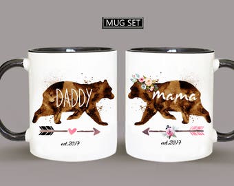 Custom Bear Mug, Mama Bear and Daddy Bear Mugs, Mug Set, Gift for New Parents, Room Decoration