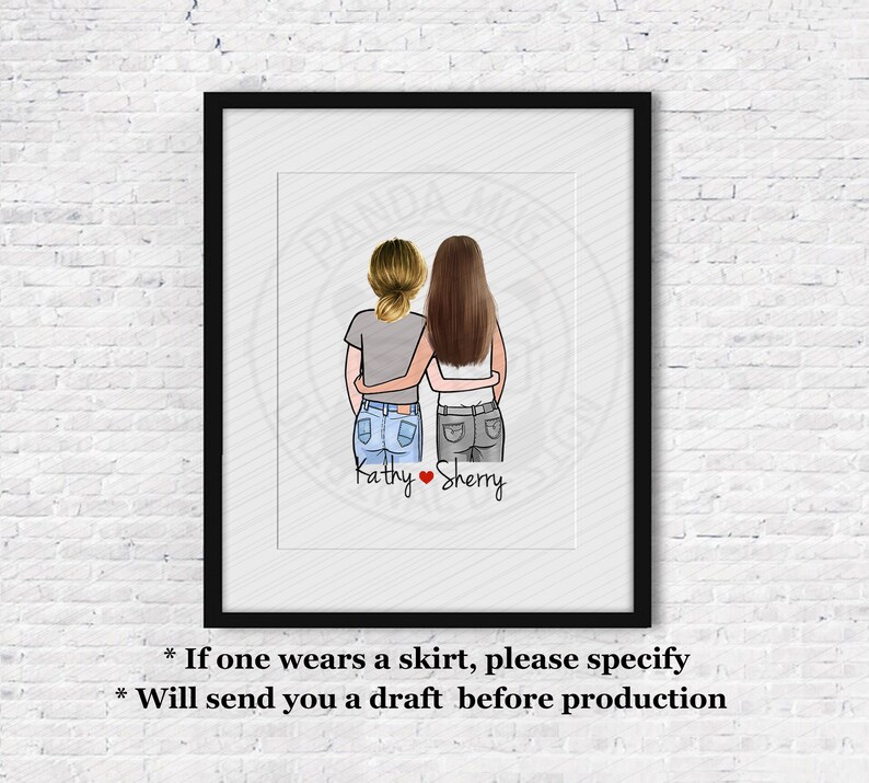 Custom Best Friend Portrait Print Custom Portrait Best Etsy