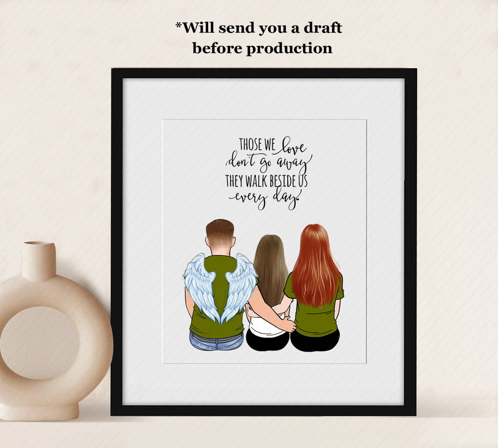 Custom Memorial Portrait, Custom Family Portrait, Custom Memorial Gift, Remembrance Gift, Paper Print, Digital Print, Room Decoration