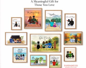 Custom Family & Pets Portrait, Personalized Illustration Art Print, 'This is Our Happy Place'