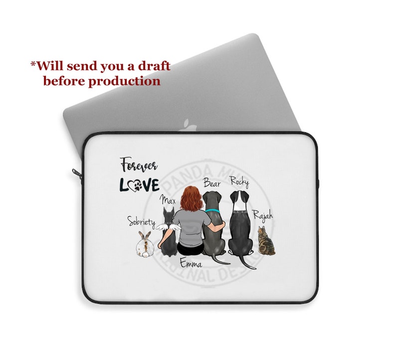 Custom Laptop Sleeve Companion Animal Laptop Sleeve Dog Cat Horse Bunny Bird Turtle Snake Raccoon Chinchilla image 1