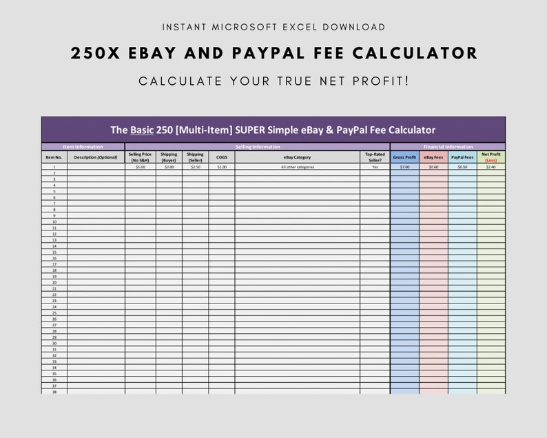 250X Multiple Item Super SIMPLE Ebay & Paypal Fee Calculator Etsy