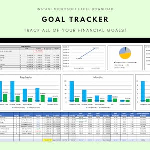 Goal Tracker - Modelo de software de orçamento pessoal Microsoft Excel (download instantâneo) - O melhor orçamento