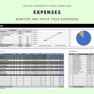 Rastreador de gastos mensual - Plantilla de software de presupuesto personal Microsoft Excel (descarga instantánea) - El mejor presupuesto