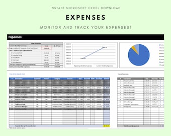 Rastreador de gastos mensual - Plantilla de software de presupuesto personal Microsoft Excel (descarga instantánea) - El mejor presupuesto