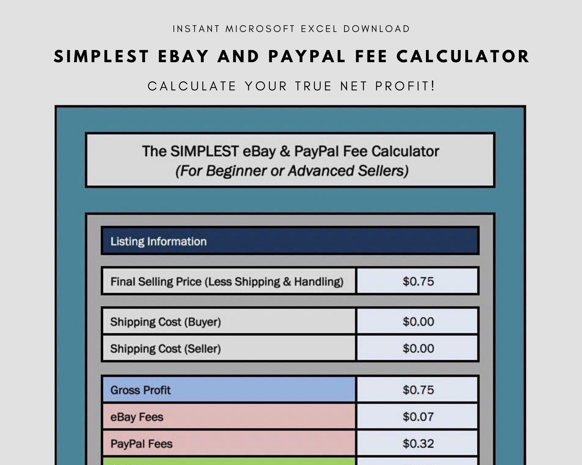 SIMPLEST Ebay & Paypal Final Value Fee Calculator Selling Etsy