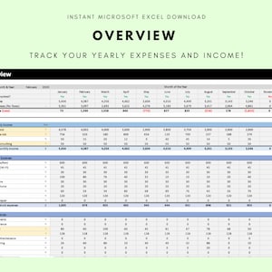Visão geral anual - Modelo de software de orçamento pessoal Microsoft Excel (download instantâneo) - O melhor orçamento