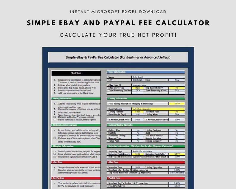 Simple eBay PayPal Final Value Fee Calculator Selling | Etsy
