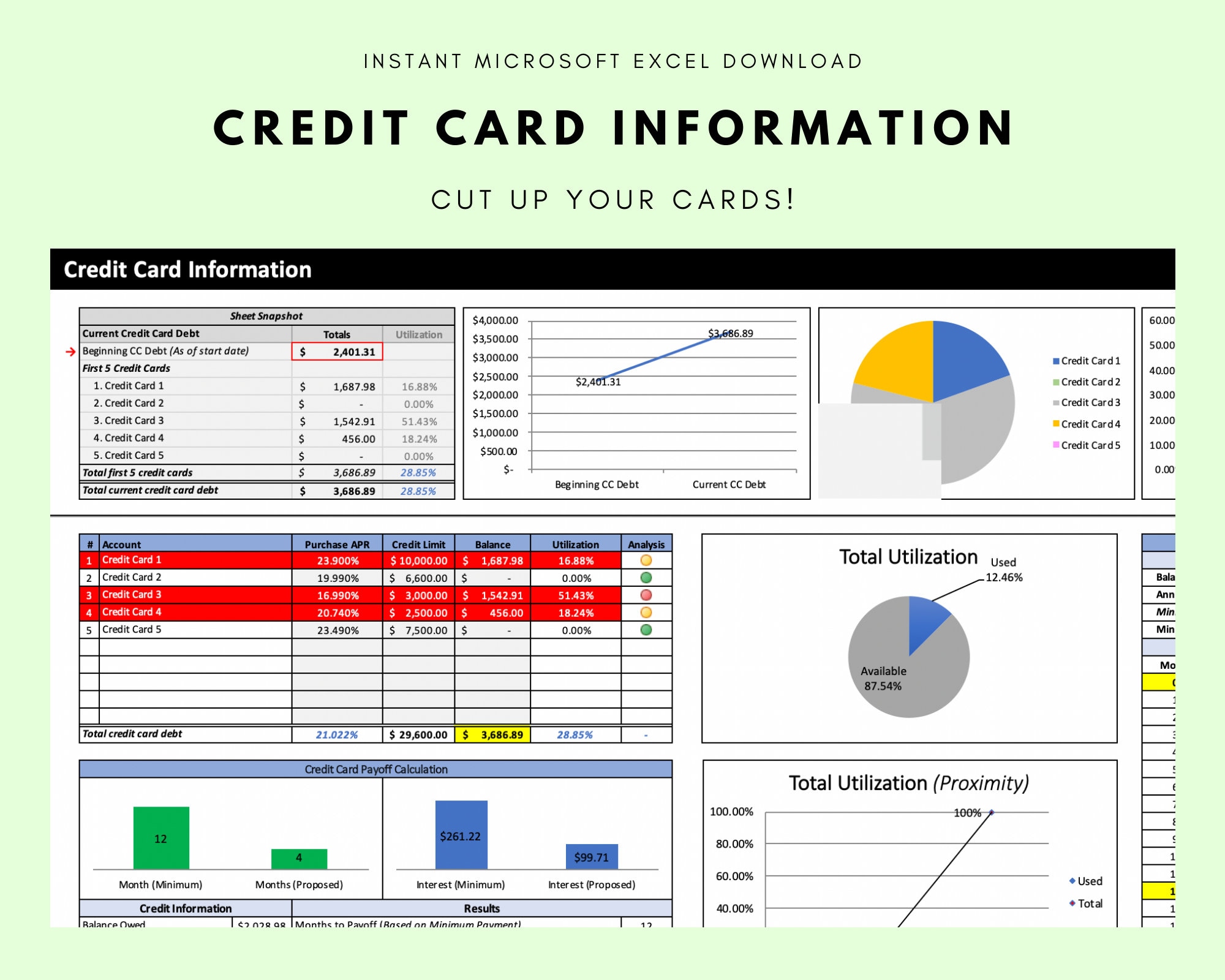 credit card template excel