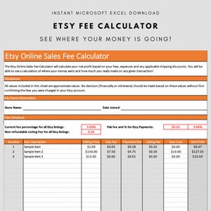 Etsy Fee Calculator - Microsoft Excel Format (INSTANT DOWNLOAD)