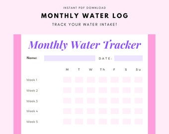Monatliche Wasseraufnahme H2O Hydration Tracker und Log (SOFORTIGER PDF DOWNLOAD)