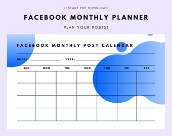 Facebook Monthly Post Calendar - Grow Your Social Media Following! (Instant PDF Download)