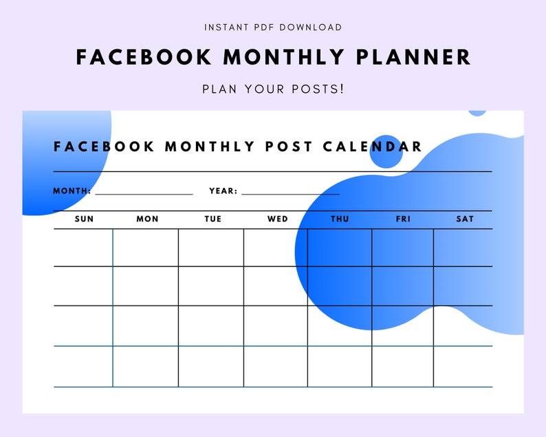 Facebook Monthly Post Calendar Grow Your Social Media Following instant ...