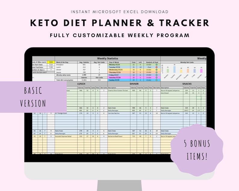 simple keto ketogenic weekly diet meal planner tracker etsy