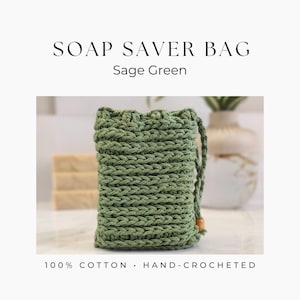 Sage Green Hand-Crocheted Soap Saver Bag, 100% Cotton Exfoliating Soap Pouch, Reusable Eco-Friendly Soap Holder, Zero Waste Bath Accessory