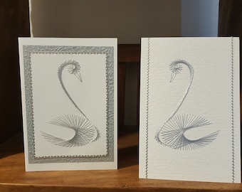 Handmade Wedding cards," Swan in Love", A Pair of Handmade Swan Cards,For the Happy Couple, Silver Swan