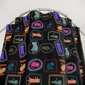 Colorful cat print shower curtain