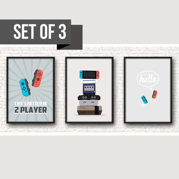 Nintendo Switch Set of 3 Print, Minimalist, Gaming, For Him, For Her, Family, Kids, Personalised Gift, Home Decor, Super Mario, Mini Game