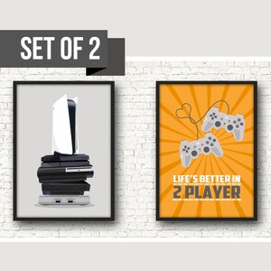 Playstation5 Console 2 Player Print set, Minimalist, Home Decor, Couple, Wedding Gift, Anniversary Gift, For Him, For Her, Poster, Gaming