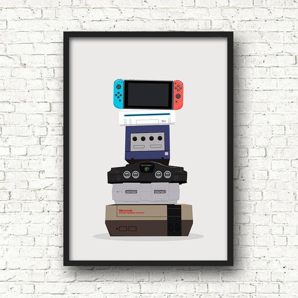 Nintendo Evolution Poster Print, Gaming, Mario, A3, A4 Geek, Nerd, For Him, For Her, Gift, Gamer, Video Games, Wedding Gift