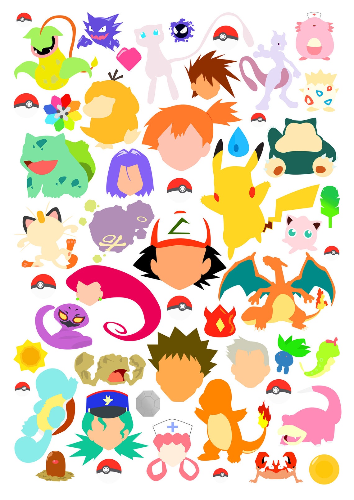Pokemon Print Catch Them All Pikachu Pokeball Manga Video Game - Etsy