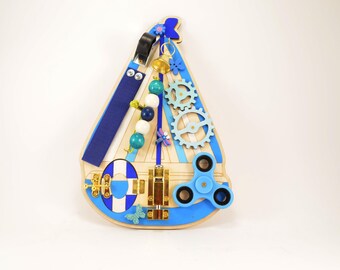 Yacht Busy board Sensory board Latch board Pretend play 1 year old gift Activity board Baby gifts Toddler toys Montessori Wooden toy Travel
