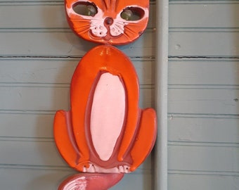 Vintage 1960s Art Pottery Orange Cat Pacific Stoneware Midcentury Modern Hanging