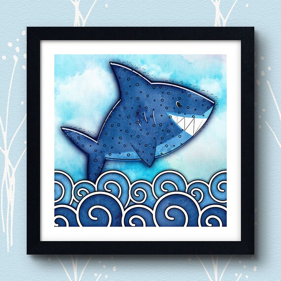 Shark Bathroom Art Print Nursery Bathroom Decor Kids Shark Etsy