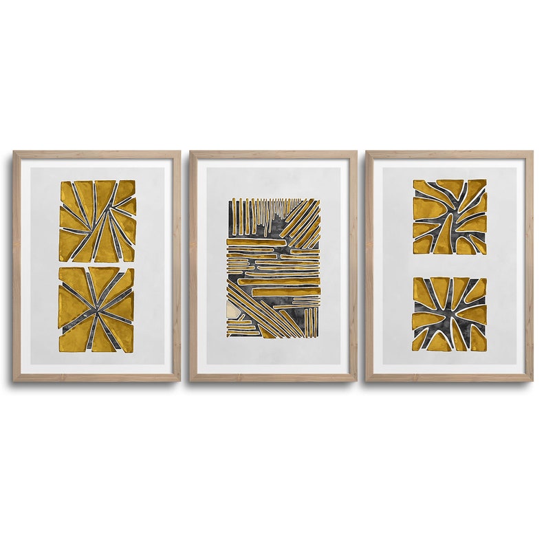 Black and Yellow Decor Art Prints Set of 3 Black /& Yellow Squares Abstract prints
