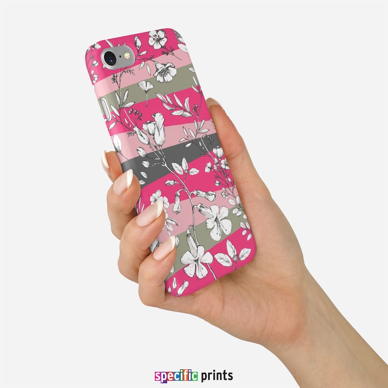 Pink Stripes Floral Illustration Phone Case For iPhone and Samsung Galaxy Botanical Phone Case Flower Phone Case