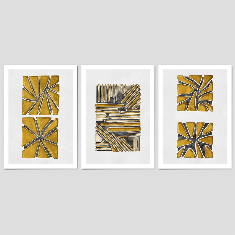 Black and Yellow Decor Art Prints Set of 3 Black /& Yellow Squares Abstract prints