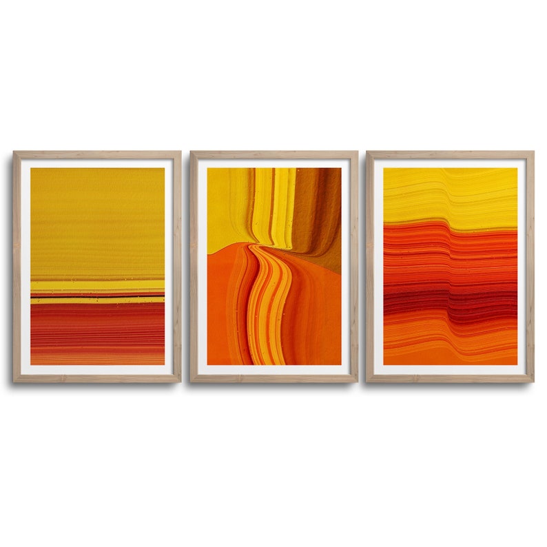 Set of 3 Abstract Orangle Lines Art Yellow and Orange Decor Orange Art Prints