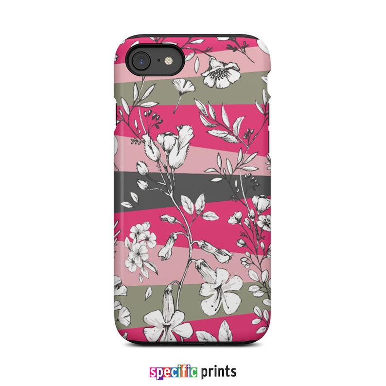 Pink Stripes Floral Illustration Phone Case For iPhone and Samsung Galaxy Botanical Phone Case Flower Phone Case