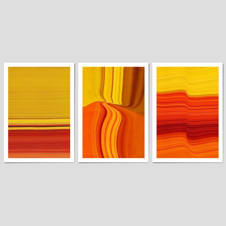 Set of 3 Abstract Orangle Lines Art Yellow and Orange Decor Orange Art Prints