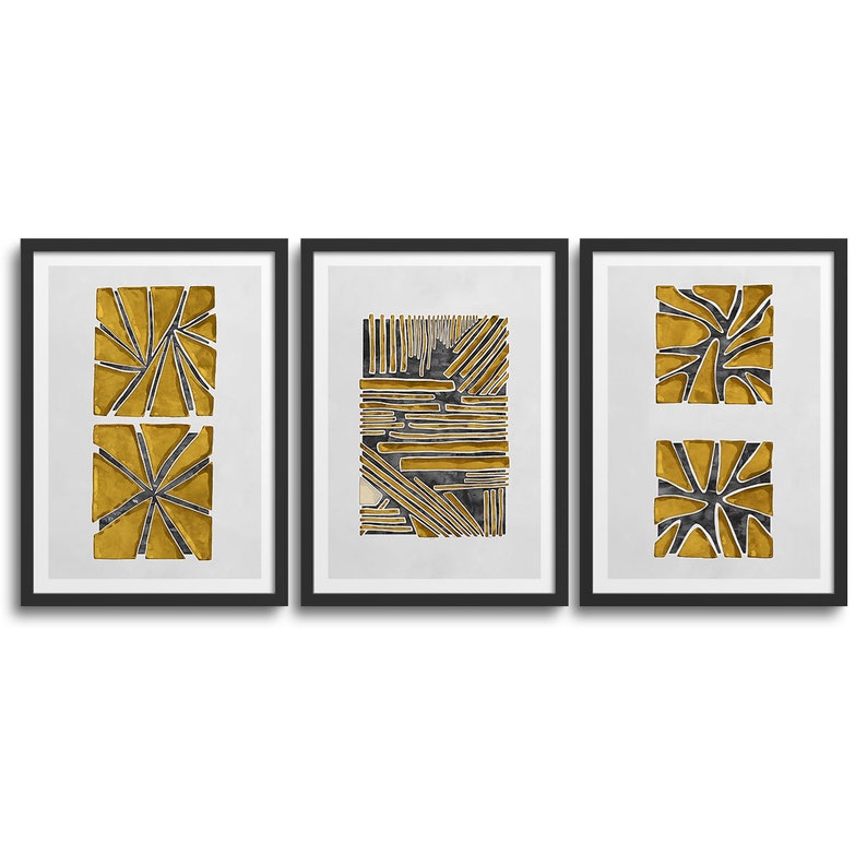 Black and Yellow Decor Art Prints Set of 3 Black /& Yellow Squares Abstract prints
