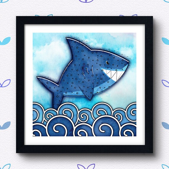 Shark Bathroom Art Print Nursery Bathroom Decor Kids Shark Etsy