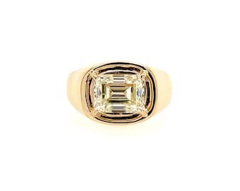 14k Yellow Gold Mens Diamond Ring, Emerald Cut Diamond Ring GIA Certified