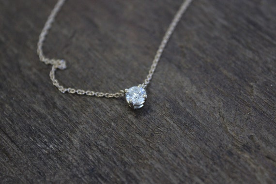 14k 18k Solid Gold Solitaire Natural Diamond Pendant Necklace