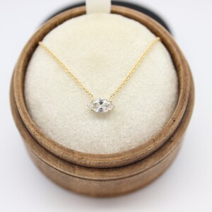 Marquise Diamond Necklace, Minimalist 14k gold Necklace, Floating Diamond Necklace