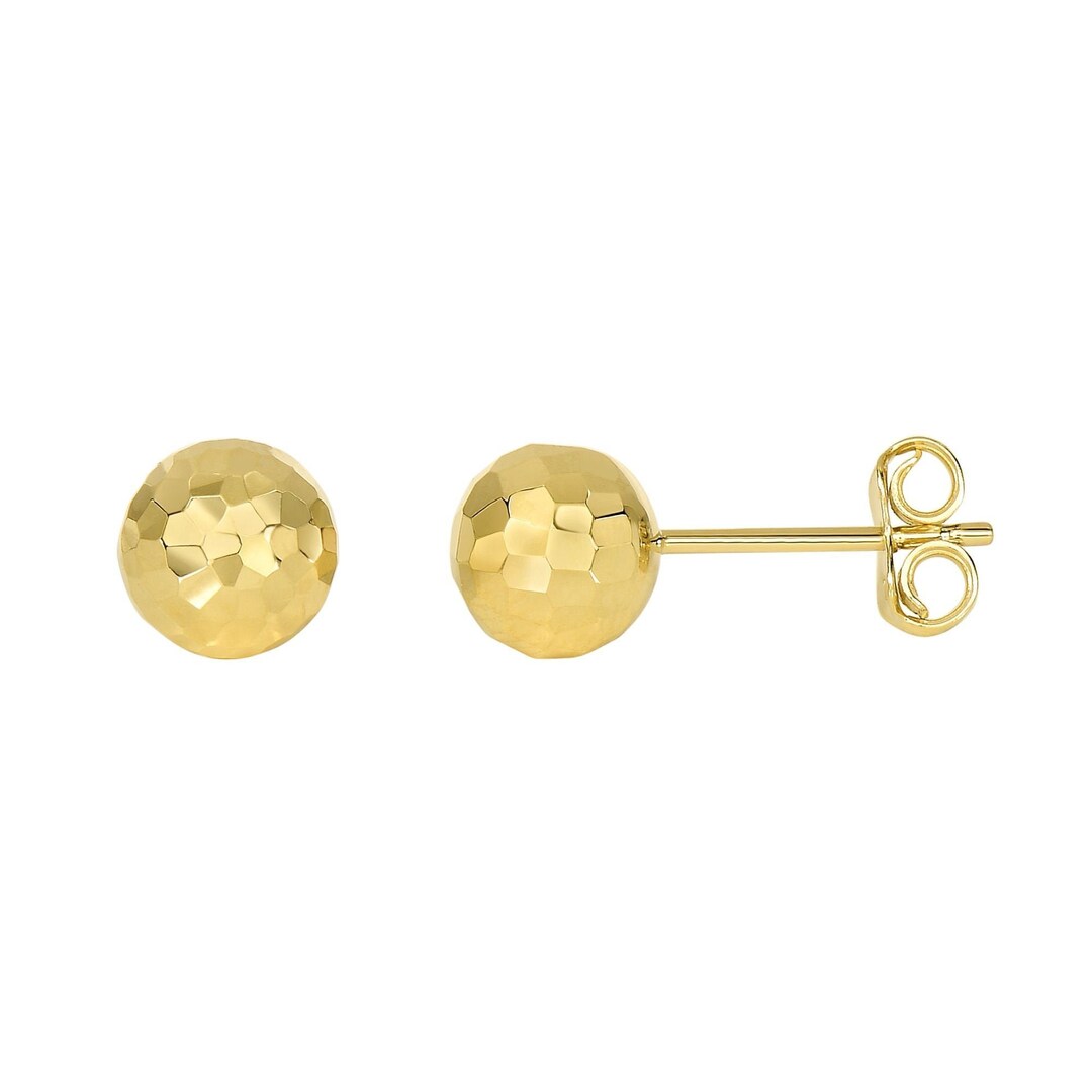 14k Yellow Gold 7mm Shiny Diamond Cut Ball Earring on Post