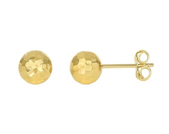 14k Yellow Gold 7mm Shiny Diamond Cut Ball Earring On Post with Butterfly Clasp Push Back