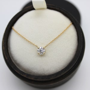 14k/18k Solid Gold Solitaire Natural Diamond Pendant Necklace, Floating Round Diamond Necklace
