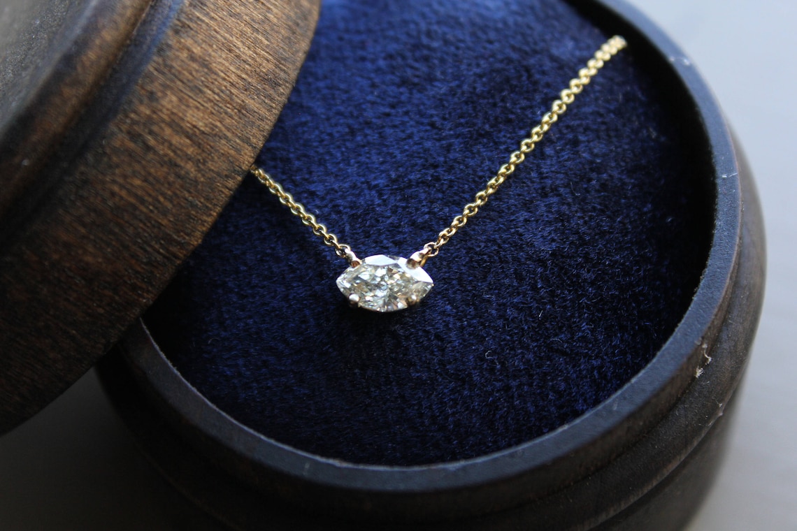 Marquise Diamond Necklace Minimalist 14k Gold Necklace Etsy