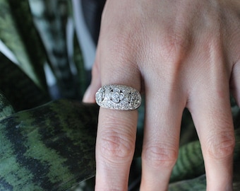18k White Gold Diamond Statement Ring, Estate Diamond Fashion Ring, 1.64ctw Diamond Ring