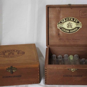Vintage Cigar Box Lot & Glass Tubes Santa Fe Corona Grande Ultra Clear Havana